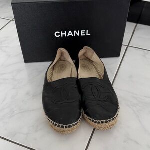 CHANEL Black and Tan Espadrilles